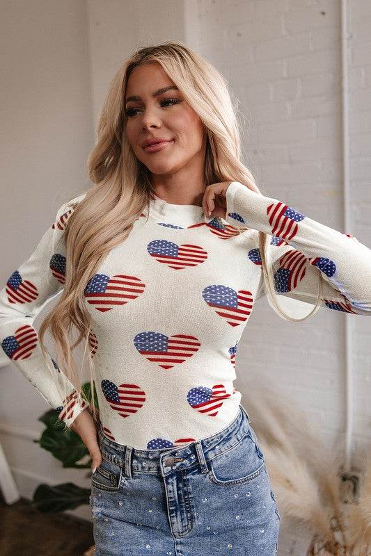 White Americana Glitter Mesh Long Sleeve Bodysuit - Shop Style & More | Fresh Looks, Everyday Deals & Free Shipping