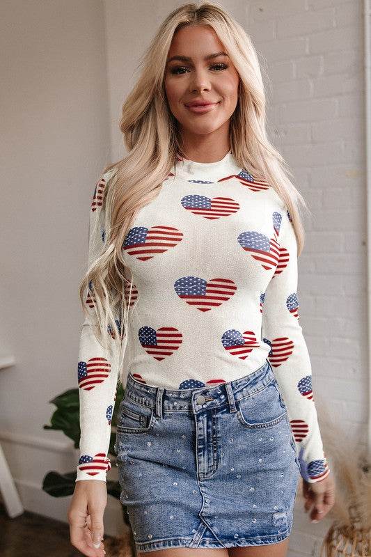 White Americana Glitter Mesh Long Sleeve Bodysuit - Shop Style & More | Fresh Looks, Everyday Deals & Free Shipping