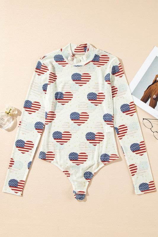 White Americana Glitter Mesh Long Sleeve Bodysuit - Shop Style & More | Fresh Looks, Everyday Deals & Free Shipping