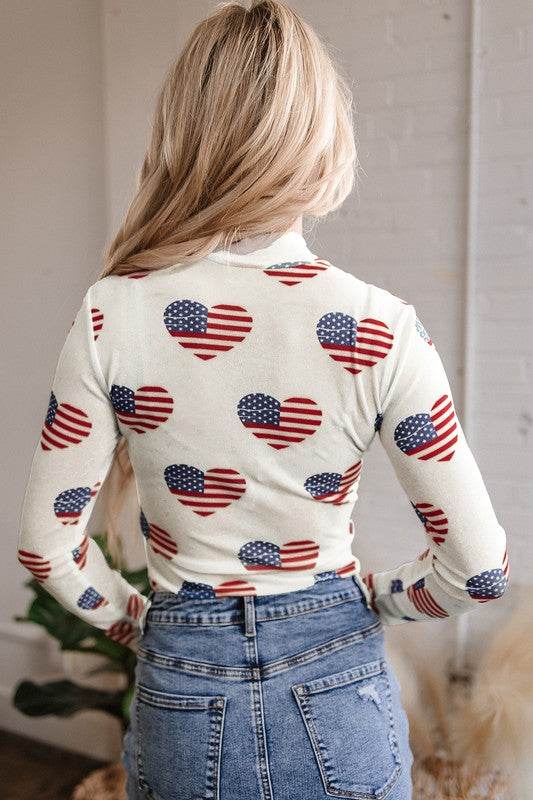 White Americana Glitter Mesh Long Sleeve Bodysuit - Shop Style & More | Fresh Looks, Everyday Deals & Free Shipping