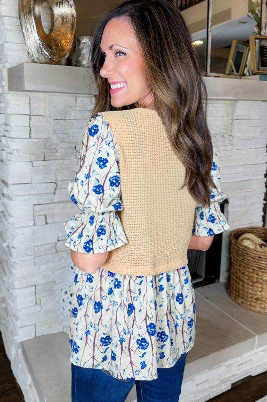 Patchwork Short Flounce Sleeve Peplum Blouse - Shop Style & More | Fresh Looks, Everyday Deals & Free Shipping