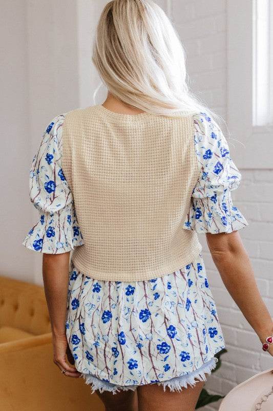 Patchwork Short Flounce Sleeve Peplum Blouse - Shop Style & More | Fresh Looks, Everyday Deals & Free Shipping