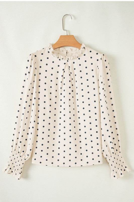 Dot Print Frilled Collar Lantern Sleeve Blouse - Shop Style & More | Fresh Looks, Everyday Deals & Free Shipping