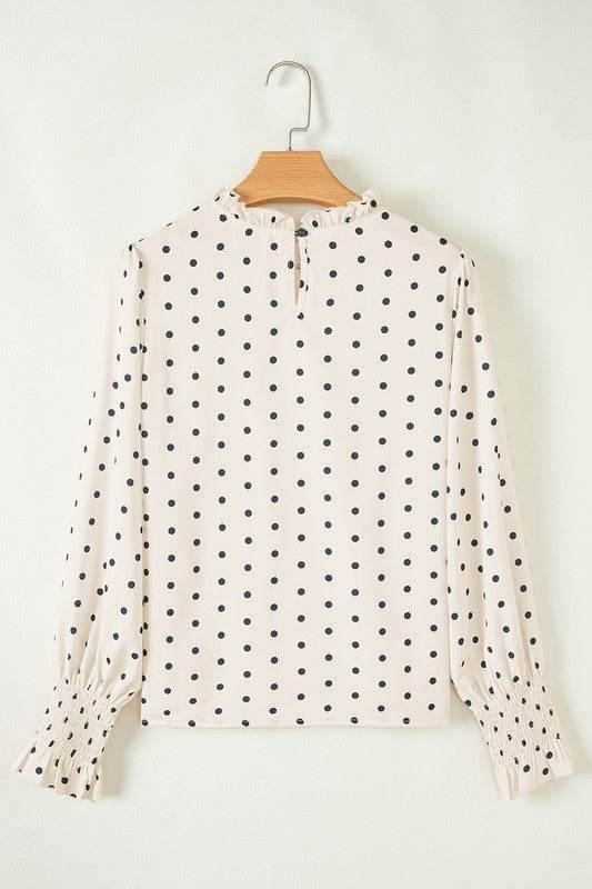 Dot Print Frilled Collar Lantern Sleeve Blouse - Shop Style & More | Fresh Looks, Everyday Deals & Free Shipping