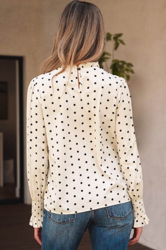 Dot Print Frilled Collar Lantern Sleeve Blouse - Shop Style & More | Fresh Looks, Everyday Deals & Free Shipping