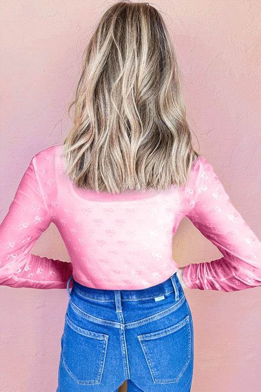 Black Mesh Bow Pattern Long Sleeve Top - Shop Style & More | Fresh Looks, Everyday Deals & Free Shipping