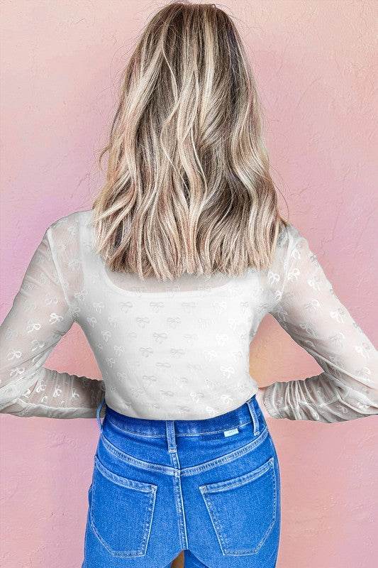 Black Mesh Bow Pattern Long Sleeve Top - Shop Style & More | Fresh Looks, Everyday Deals & Free Shipping