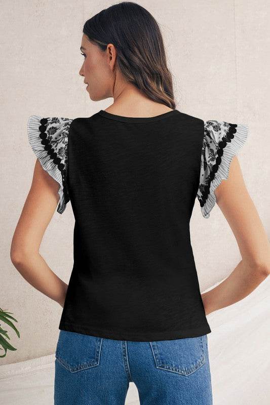 black flutter sleeve cotton top - Shop Style & More | Fresh Looks, Everyday Deals & Free Shipping
