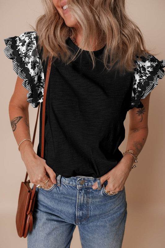 black flutter sleeve cotton top - Shop Style & More | Fresh Looks, Everyday Deals & Free Shipping