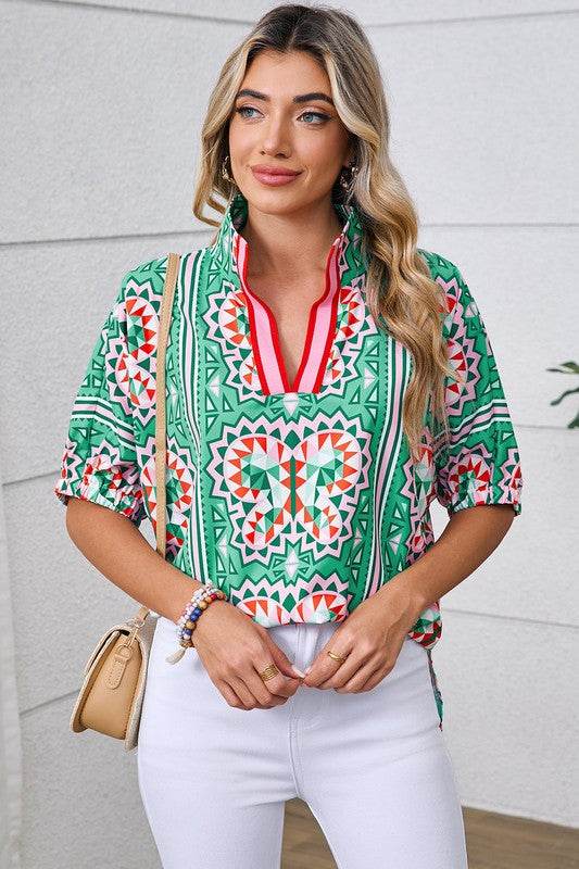 Green geo dolman blouse - Shop Style & More | Fresh Looks, Everyday Deals & Free Shipping