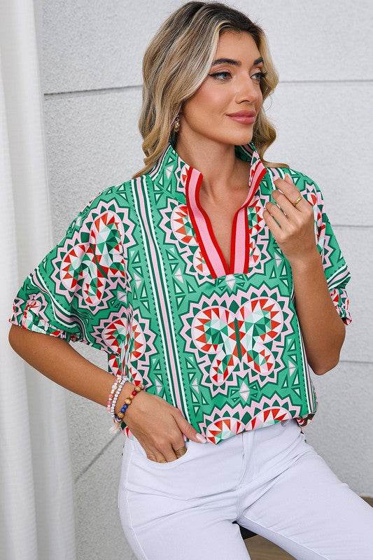 Green geo dolman blouse - Shop Style & More | Fresh Looks, Everyday Deals & Free Shipping