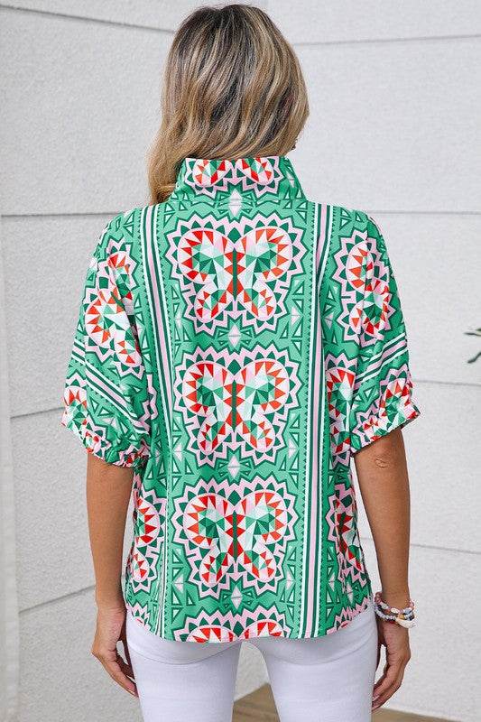Green geo dolman blouse - Shop Style & More | Fresh Looks, Everyday Deals & Free Shipping