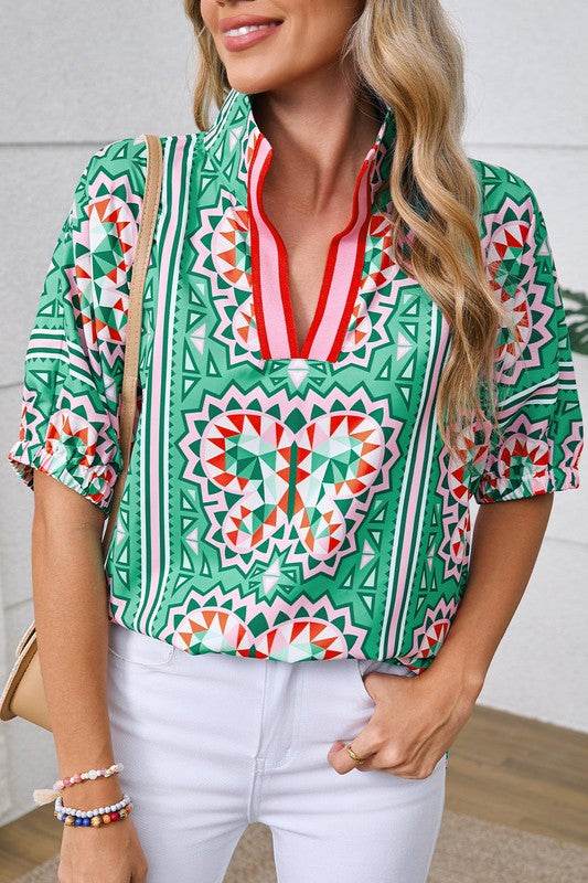 Green geo dolman blouse - Shop Style & More | Fresh Looks, Everyday Deals & Free Shipping