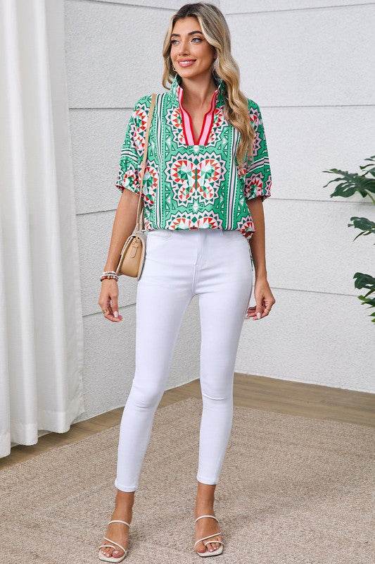 Green geo dolman blouse - Shop Style & More | Fresh Looks, Everyday Deals & Free Shipping