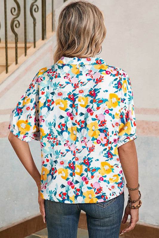 Floral dolman blue yellow blouse - Shop Style & More | Fresh Looks, Everyday Deals & Free Shipping