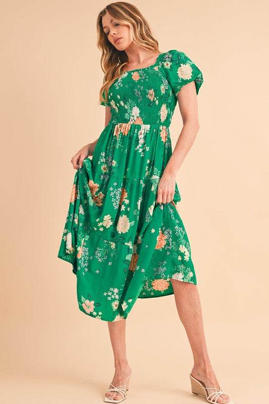 Green Tiered light weight midi dress - Shop Style & More | Fresh Looks, Everyday Deals & Free Shipping