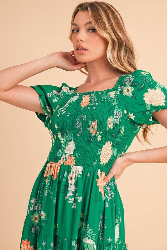 Green Tiered light weight midi dress - Shop Style & More | Fresh Looks, Everyday Deals & Free Shipping