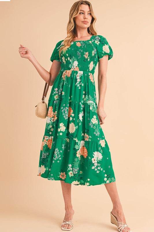 Green Tiered light weight midi dress - Shop Style & More | Fresh Looks, Everyday Deals & Free Shipping