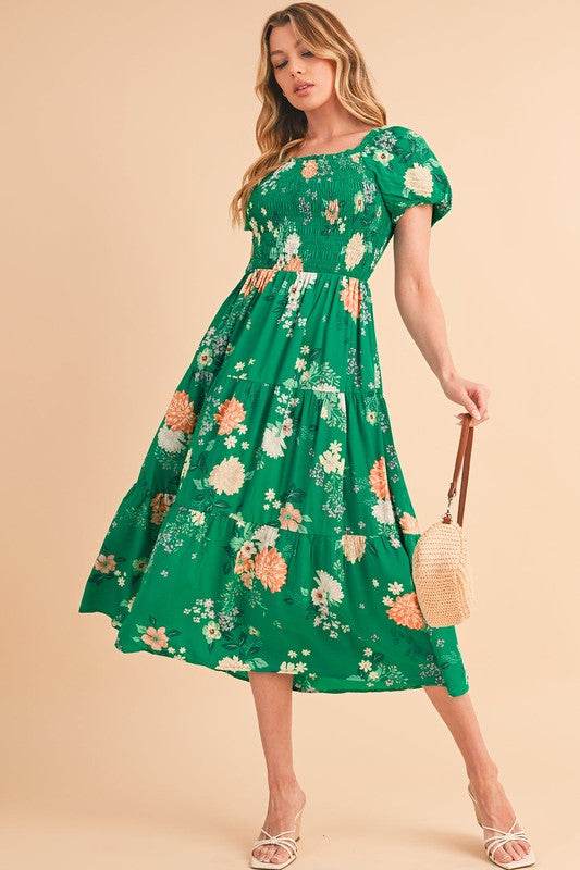 Green Tiered light weight midi dress - Shop Style & More | Fresh Looks, Everyday Deals & Free Shipping