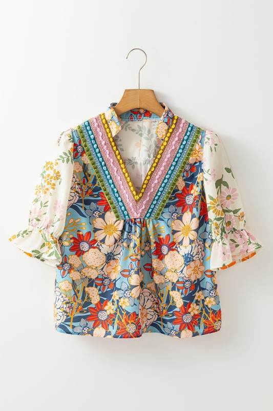 Multicolour V Neck Half Sleeve Boho Floral Blouse - Shop Style & More | Fresh Looks, Everyday Deals & Free Shipping