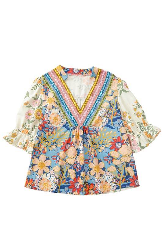Multicolour V Neck Half Sleeve Boho Floral Blouse - Shop Style & More | Fresh Looks, Everyday Deals & Free Shipping
