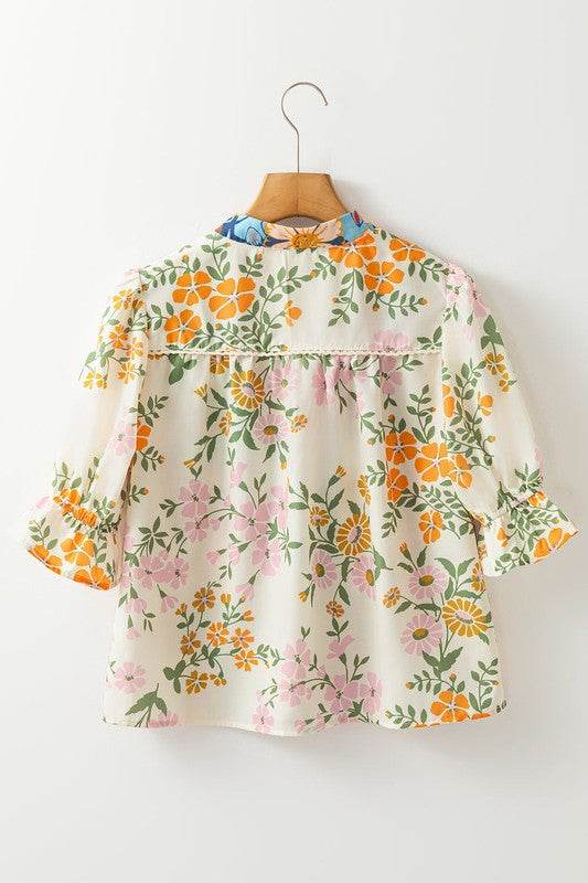 Multicolour V Neck Half Sleeve Boho Floral Blouse - Shop Style & More | Fresh Looks, Everyday Deals & Free Shipping