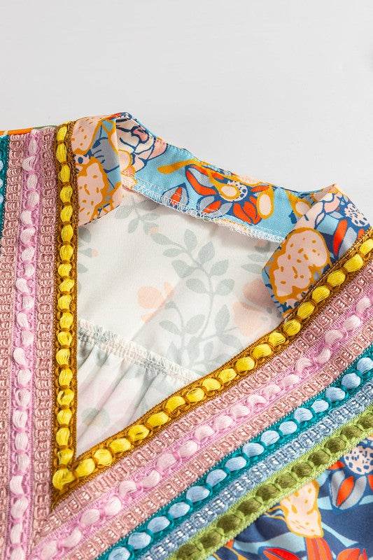 Multicolour V Neck Half Sleeve Boho Floral Blouse - Shop Style & More | Fresh Looks, Everyday Deals & Free Shipping