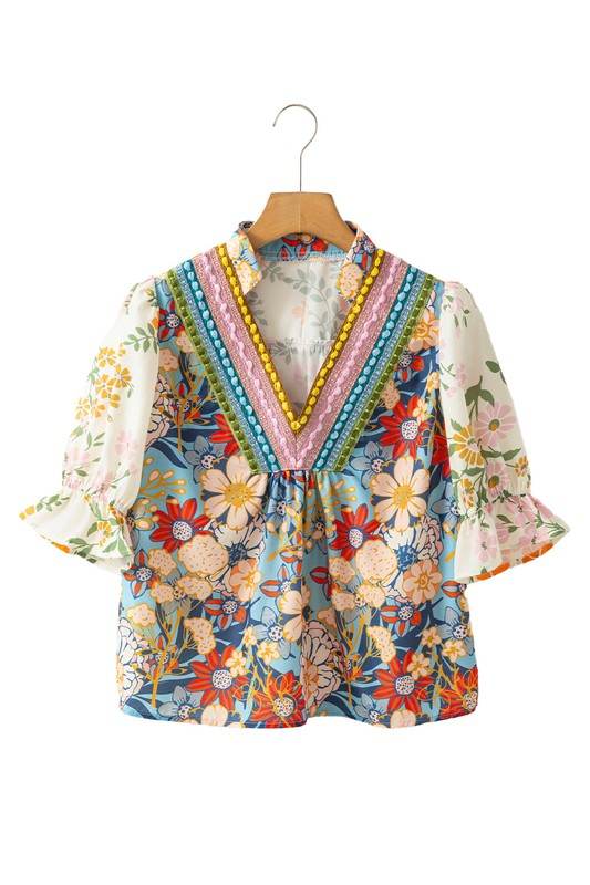 Multicolour V Neck Half Sleeve Boho Floral Blouse - Shop Style & More | Fresh Looks, Everyday Deals & Free Shipping