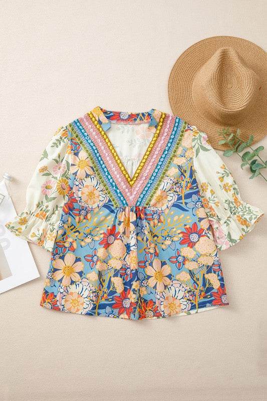 Multicolour V Neck Half Sleeve Boho Floral Blouse - Shop Style & More | Fresh Looks, Everyday Deals & Free Shipping