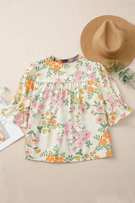 Multicolour V Neck Half Sleeve Boho Floral Blouse - Shop Style & More | Fresh Looks, Everyday Deals & Free Shipping