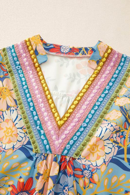 Multicolour V Neck Half Sleeve Boho Floral Blouse - Shop Style & More | Fresh Looks, Everyday Deals & Free Shipping