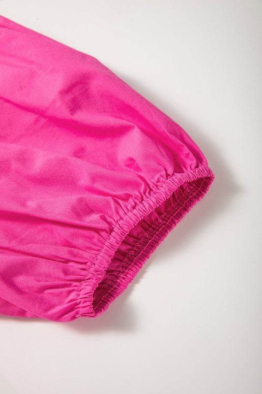 Bright Pink Tie Front Puff Sleeve Mini Dress - Shop Style & More | Fresh Looks, Everyday Deals & Free Shipping