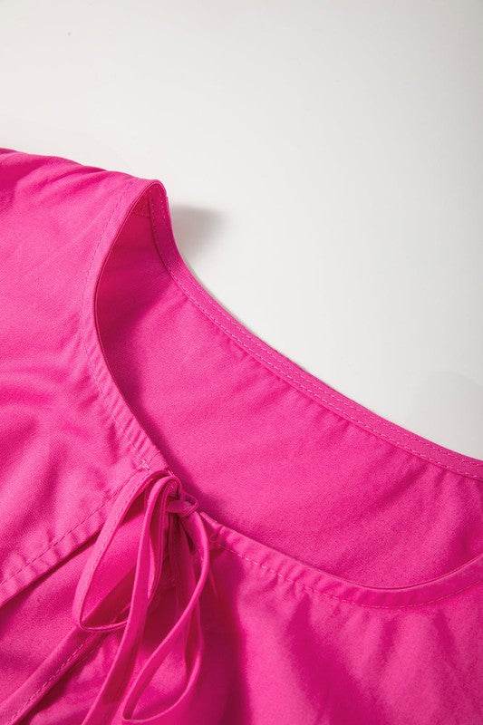 Bright Pink Tie Front Puff Sleeve Mini Dress - Shop Style & More | Fresh Looks, Everyday Deals & Free Shipping