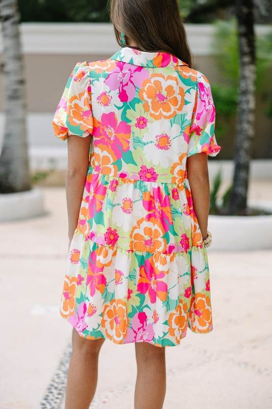 Green Floral Puff Sleeve Buttoned Babydoll Dress - Shop Style & More | Fresh Looks, Everyday Deals & Free Shipping