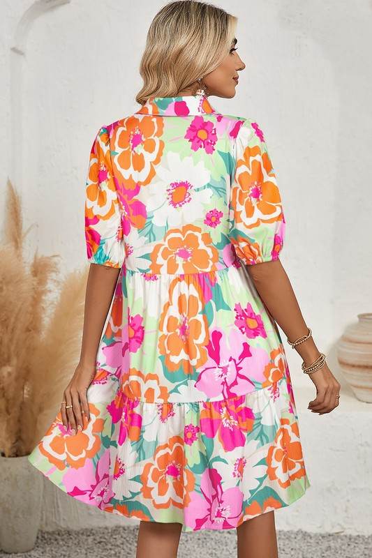 Green Floral Puff Sleeve Buttoned Babydoll Dress - Shop Style & More | Fresh Looks, Everyday Deals & Free Shipping