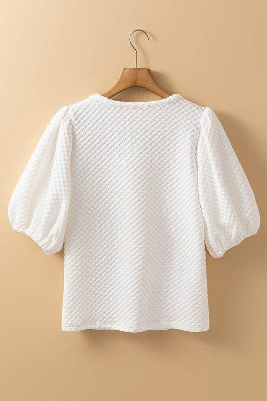 Phalaenopsis Solid Texture Puff Sleeve Blouse - Shop Style & More | Fresh Looks, Everyday Deals & Free Shipping