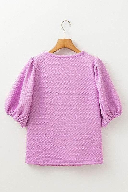 Phalaenopsis Solid Texture Puff Sleeve Blouse - Shop Style & More | Fresh Looks, Everyday Deals & Free Shipping
