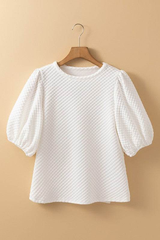 Phalaenopsis Solid Texture Puff Sleeve Blouse - Shop Style & More | Fresh Looks, Everyday Deals & Free Shipping