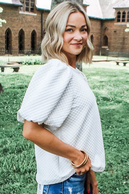 Phalaenopsis Solid Texture Puff Sleeve Blouse - Shop Style & More | Fresh Looks, Everyday Deals & Free Shipping