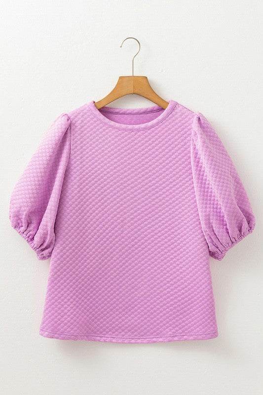 Phalaenopsis Solid Texture Puff Sleeve Blouse - Shop Style & More | Fresh Looks, Everyday Deals & Free Shipping