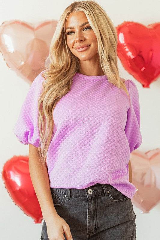 Phalaenopsis Solid Texture Puff Sleeve Blouse - Shop Style & More | Fresh Looks, Everyday Deals & Free Shipping