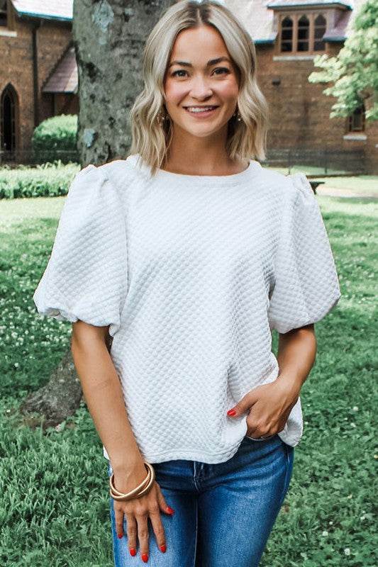 Phalaenopsis Solid Texture Puff Sleeve Blouse - Shop Style & More | Fresh Looks, Everyday Deals & Free Shipping
