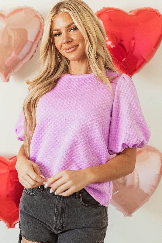 Phalaenopsis Solid Texture Puff Sleeve Blouse - Shop Style & More | Fresh Looks, Everyday Deals & Free Shipping