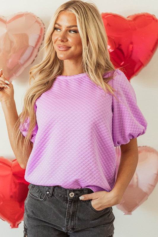 Phalaenopsis Solid Texture Puff Sleeve Blouse - Shop Style & More | Fresh Looks, Everyday Deals & Free Shipping