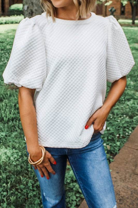 Phalaenopsis Solid Texture Puff Sleeve Blouse - Shop Style & More | Fresh Looks, Everyday Deals & Free Shipping