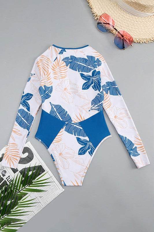 Blue Tropical LongSleeve OnePiece Surfing Swimsuit - Shop Style & More | Fresh Looks, Everyday Deals & Free Shipping
