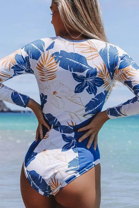 Blue Tropical LongSleeve OnePiece Surfing Swimsuit - Shop Style & More | Fresh Looks, Everyday Deals & Free Shipping