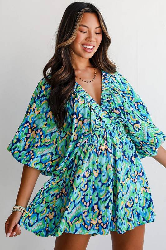 Puff Sleeve V Neck High Waist Romper - Shop Style & More | Fresh Looks, Everyday Deals & Free Shipping