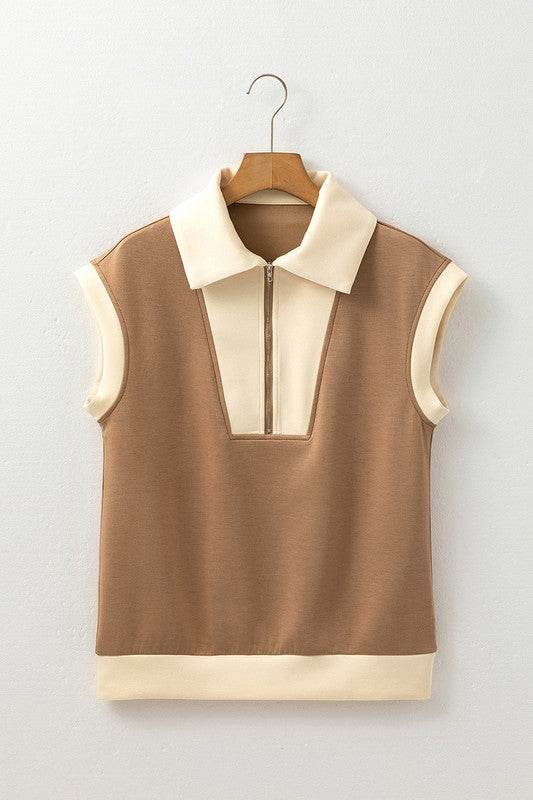 Half Zipper Collared Colorblock Short Sleeve Top - Shop Style & More | Fresh Looks, Everyday Deals & Free Shipping