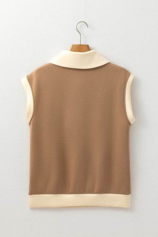 Half Zipper Collared Colorblock Short Sleeve Top - Shop Style & More | Fresh Looks, Everyday Deals & Free Shipping